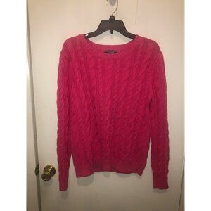 Lands End Drifter Womens SZ Large Pink Cable Knit Crewneck Pullover Sweater